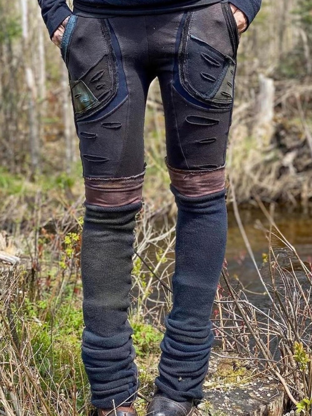 WildHorse Apparel Patchwork Distressed Black Cargo Leggings